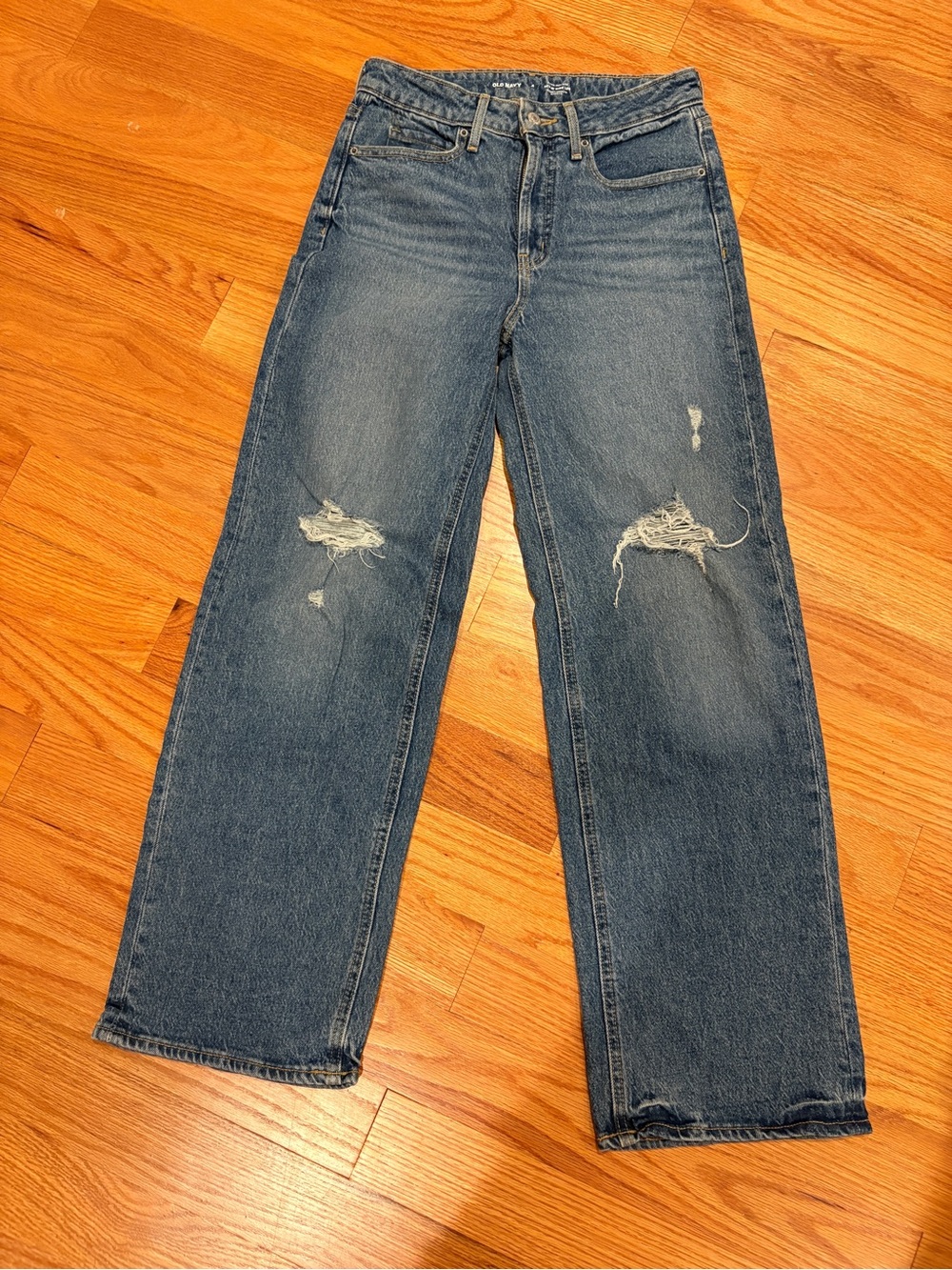 Old Navy Women's Blue Sky-Hi Extra High Rise Wide Leg Distressed Jeans